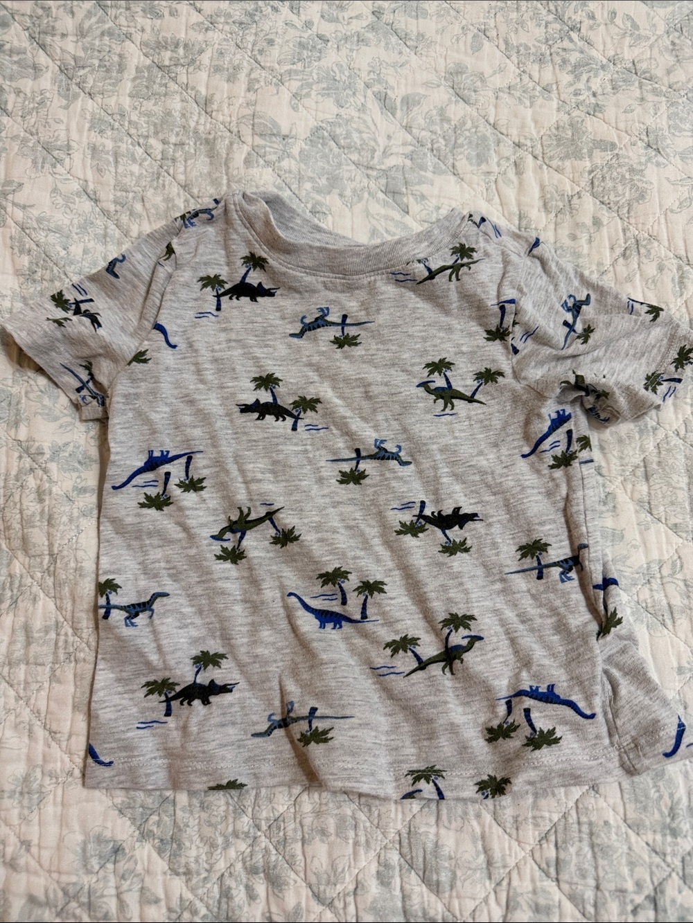 Old Navy Gray Tee with Blue and Green Dinosaur Print